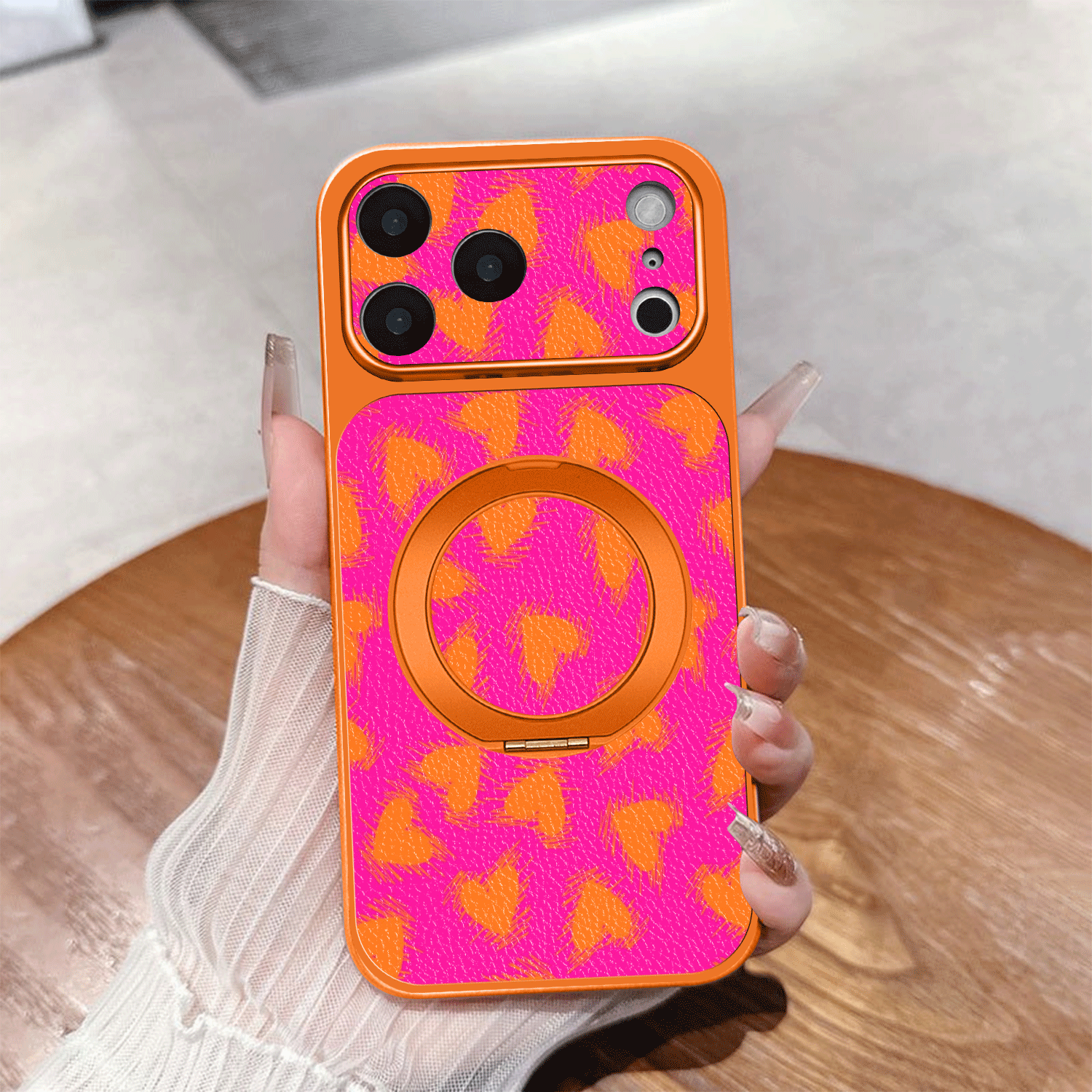 TEMU Phone Case - Hot Pink Serrated Faux Leather Strap Holder Phone Case 2d Printing Suitable For Iphone 17/16/15/14/13/12/11, Pro Max, Mini, Best