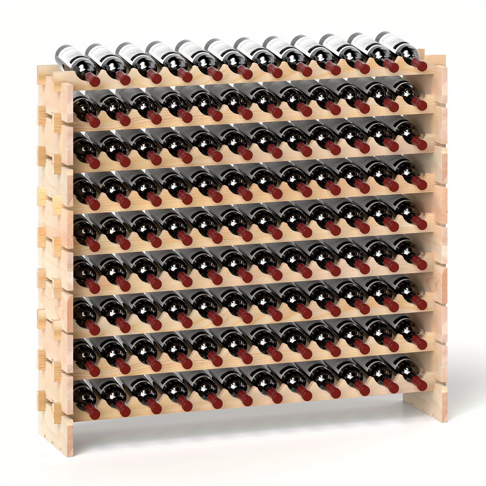 Image of 108 Bottle Stackable Modular Wine Rack, 9-tier Wooden Wine Storage Rack For Floor