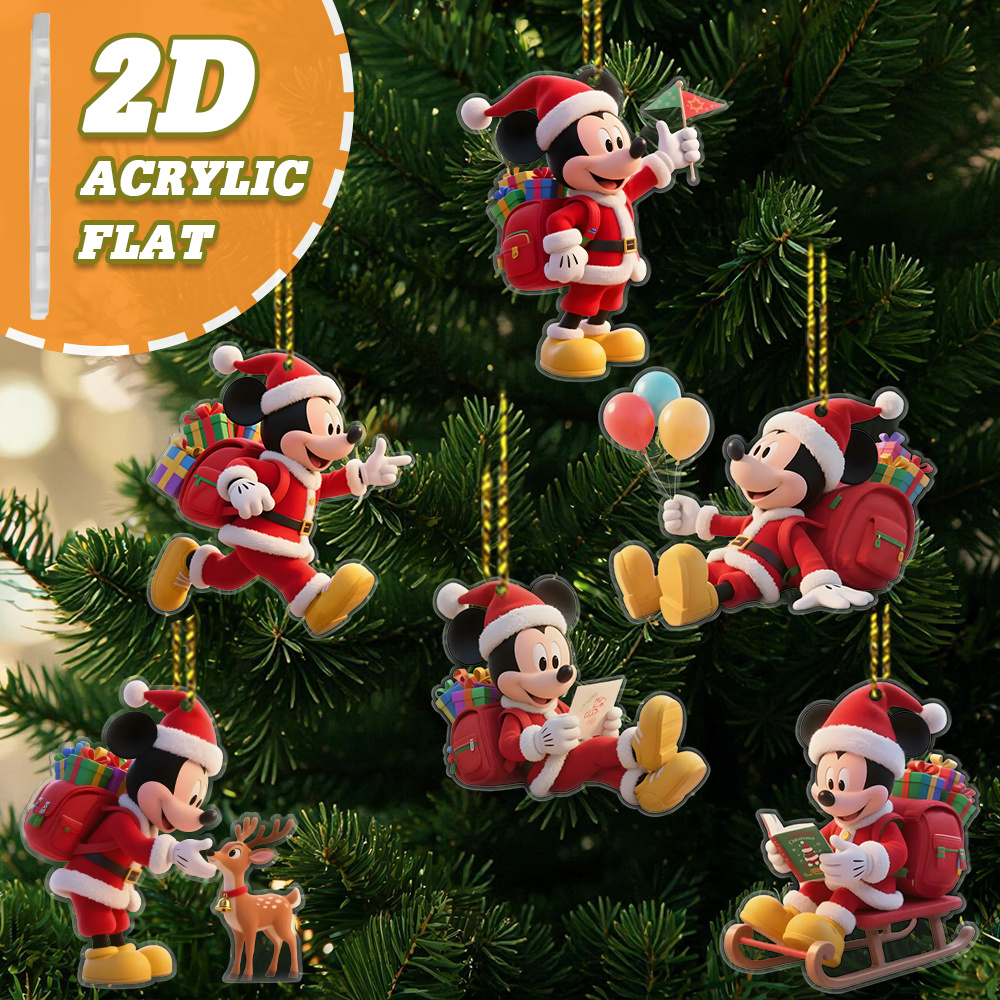 TEMU Pieza decorativa 2D para de Navidad, juego de 6 piezas de decoración acrílica con temática navideña de la serie Mickey de Disney, adecuada para