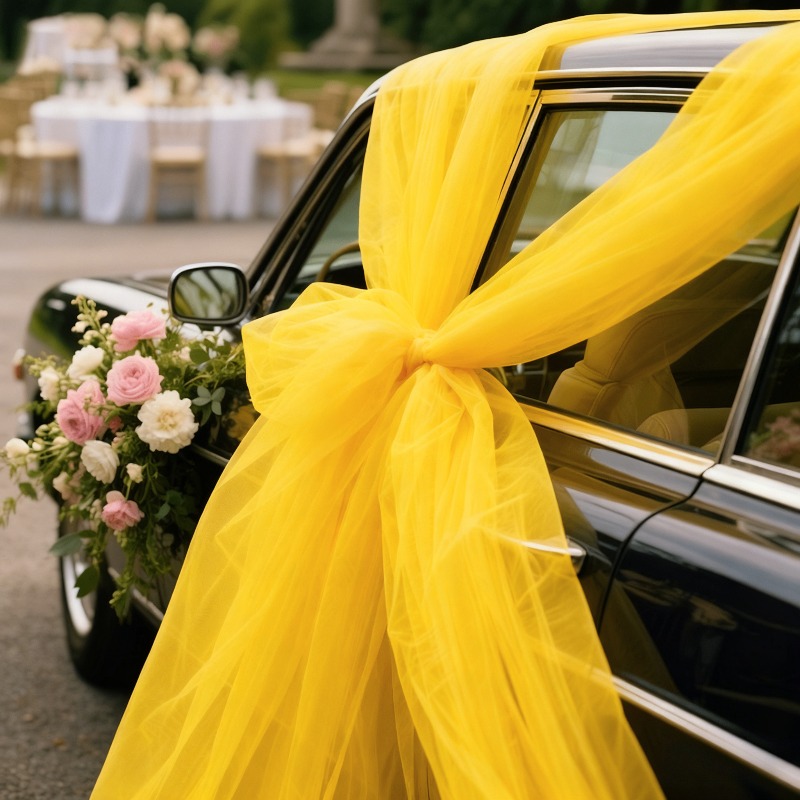 TEMU 1 pièce Tulle jaune, tissu en douce adapté à diverses occasions - Parfait pour sangles de de chaise, de voiture de mariage, de sapin de Noël,