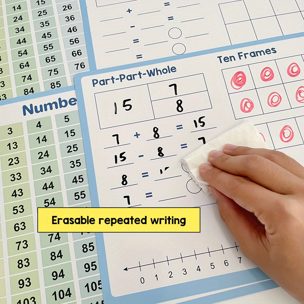 10-Pack Math Manipulatives Set for K-2 (Ages 5-8) - Dry Erase Double-Sided Wipe Clean Boards 1-120 with Ten Frames, Number Lines & Counting Practice, Teacher-Approved Classroom/Homeschool Must Haves
