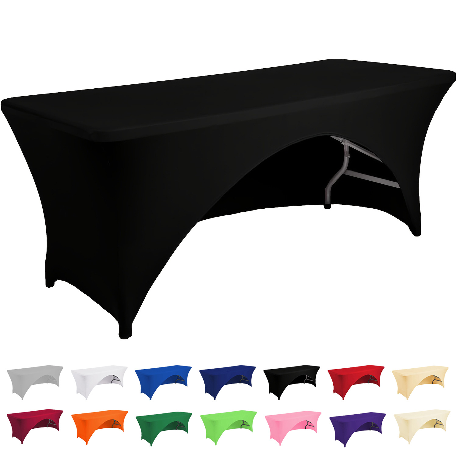 TEMU 1pc Full Coverage Tablecloth With Cutout, Polyester Washable Wrinkle-resistant Tablecloth, Solid Color Elastic Tablecloth, Suitable For