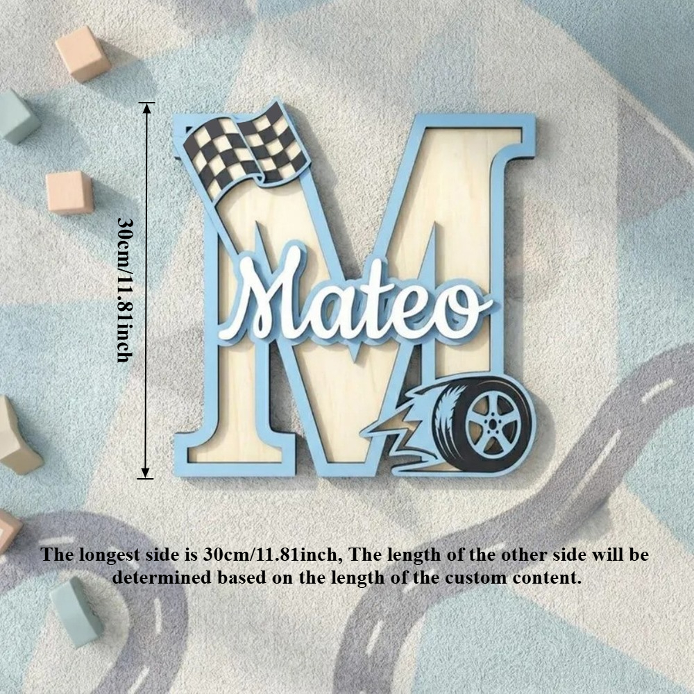 TEMU Personalized Race Car Wooden Name Sign, Racing Flag Wall Decor, Monogram Wall Art, Speed Rally Interior Ornament, Gift For Automotive Fan,