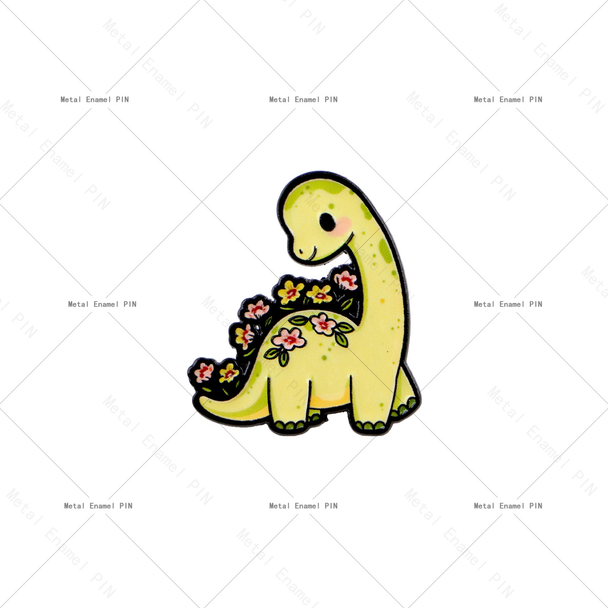 TEMU 1pc Cute Floral Brachiosaurus Dinosaur Enamel Pin, Dinosaur With Flowers Brooch, Metal Lapel Pin For Backpacks &