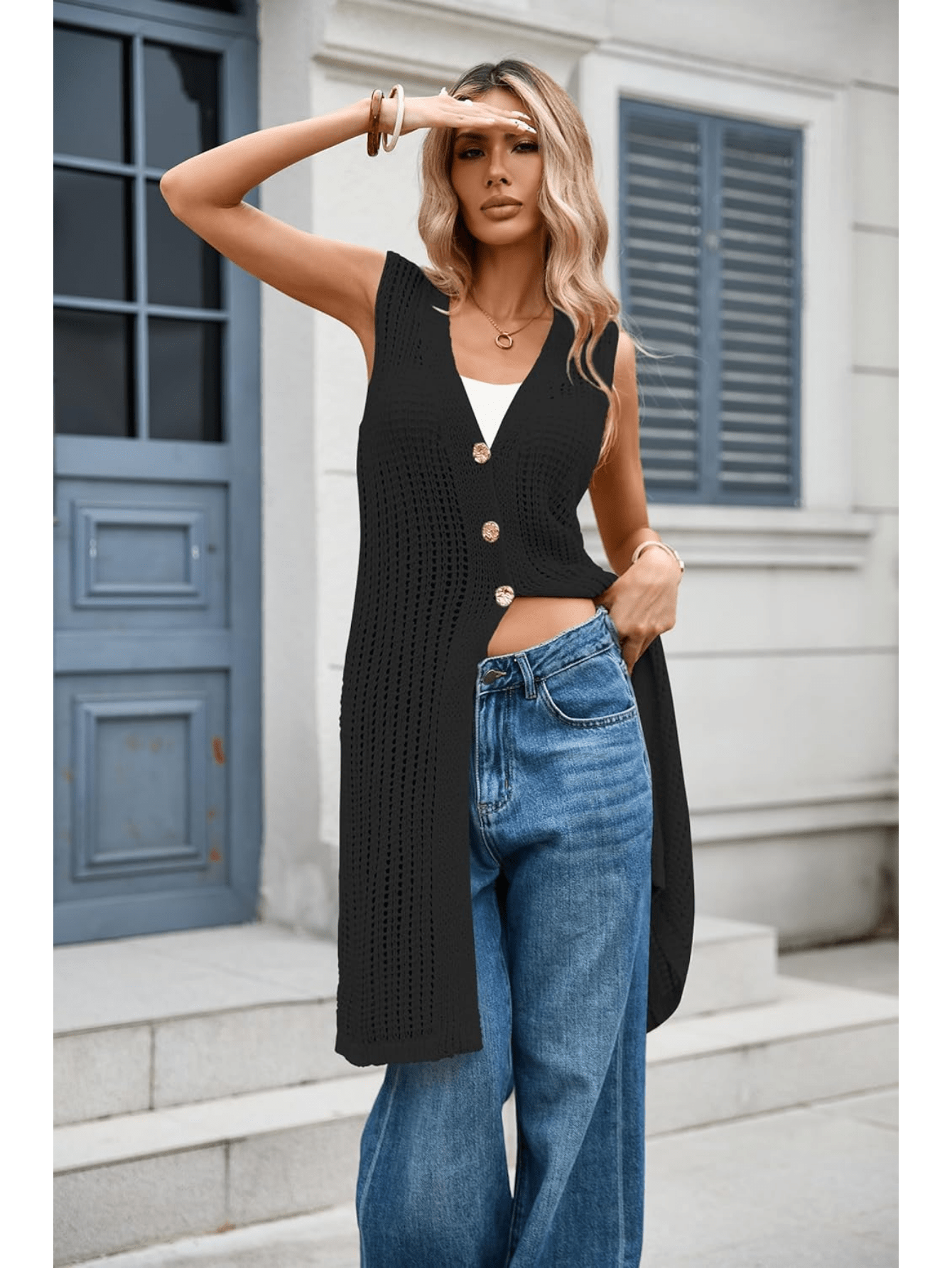 美品✨ dium. melange summer knit vest womens summer crochet cardigan sleeveless shirt knitted - Temu Canada