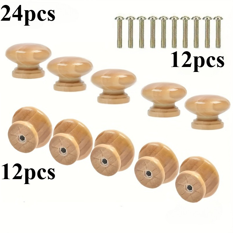TEMU 24pcs Set, Includes 12 Solid Wood Handles And 12 Screws, Suitable For Drawers, Wardrobes, And Storage Boxes - Furniture And Shoe Cabinets With