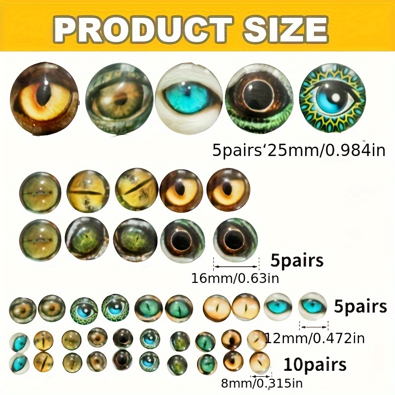 Image of 50pcs Doll Glass Eye Beads, (25 Styles) 8mm-20, 12mm-10, 16mm-10, 25mm-10, Christmas/halloween/thanksgiving Gifts