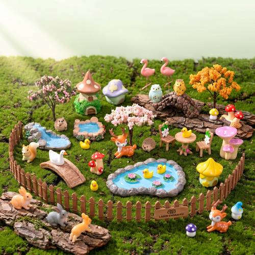 65pcs fairy garden accessories garden kit with resin fairy house mini bunny squirrel for diy micro landscape dollhouse succulent craft