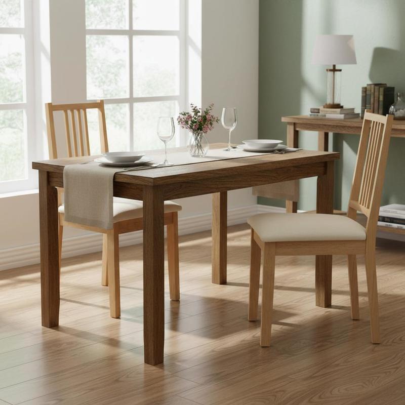 Dining Chairs With Cushions, 2pcs, Natural Solid Wood, Rubberwood
