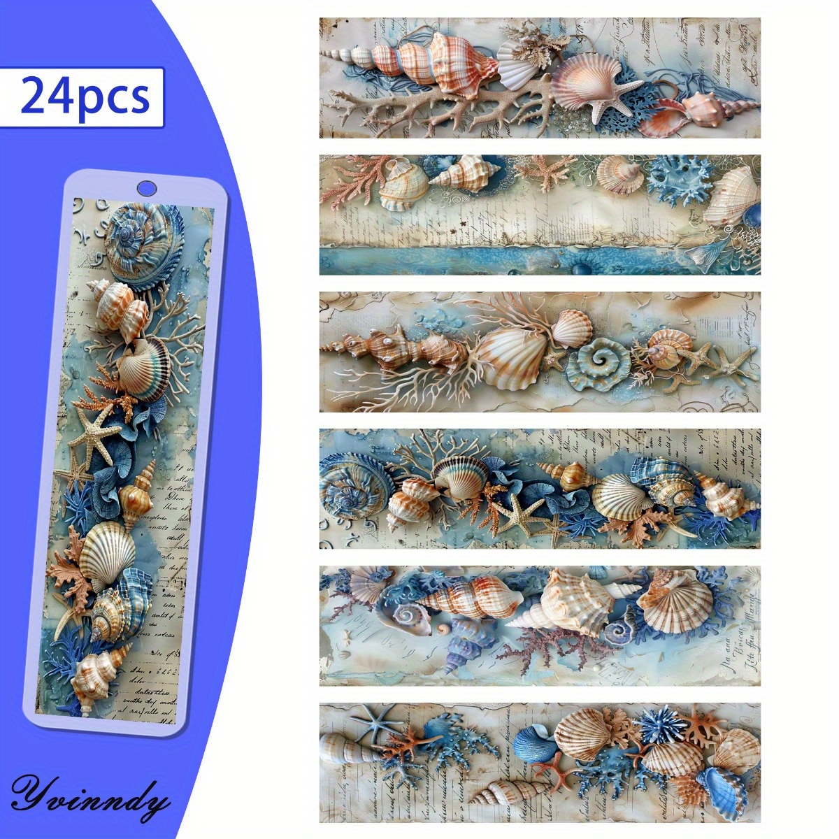 TEMU 24pcs Uv Dtf Transfer Paper Sheets - Waterproof Vinyl With 24 Colorful Marine Designs (shells, Starfish, Fish, Coral, , Jellyfish, Turtles, ) -
