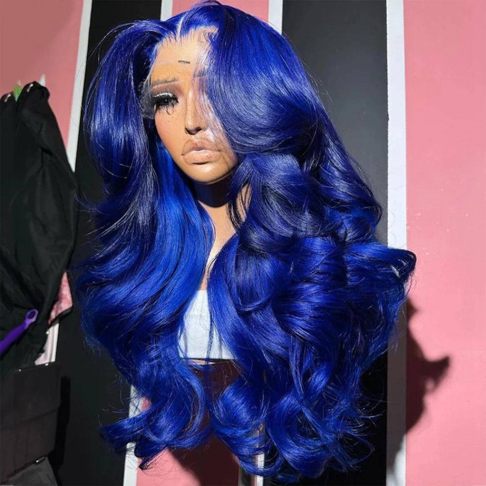 Dark Blue 13x4 Hd Lace Front Hair Wigs For Women Wave Lace Frontal Wigs Glueless Heat Resistant Fiber Synthetic Wigs For Daily Party Use