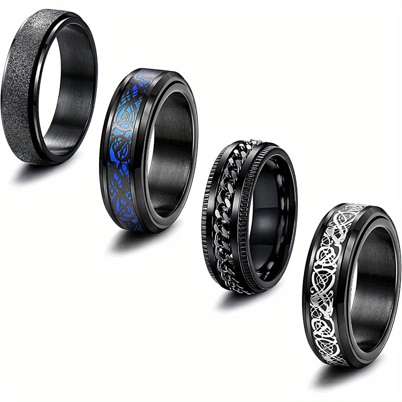 4pcs anxiety ring spinner fidget rings for anxiety dragon ring black 316 316l stainless steel rings for men women Product details 0