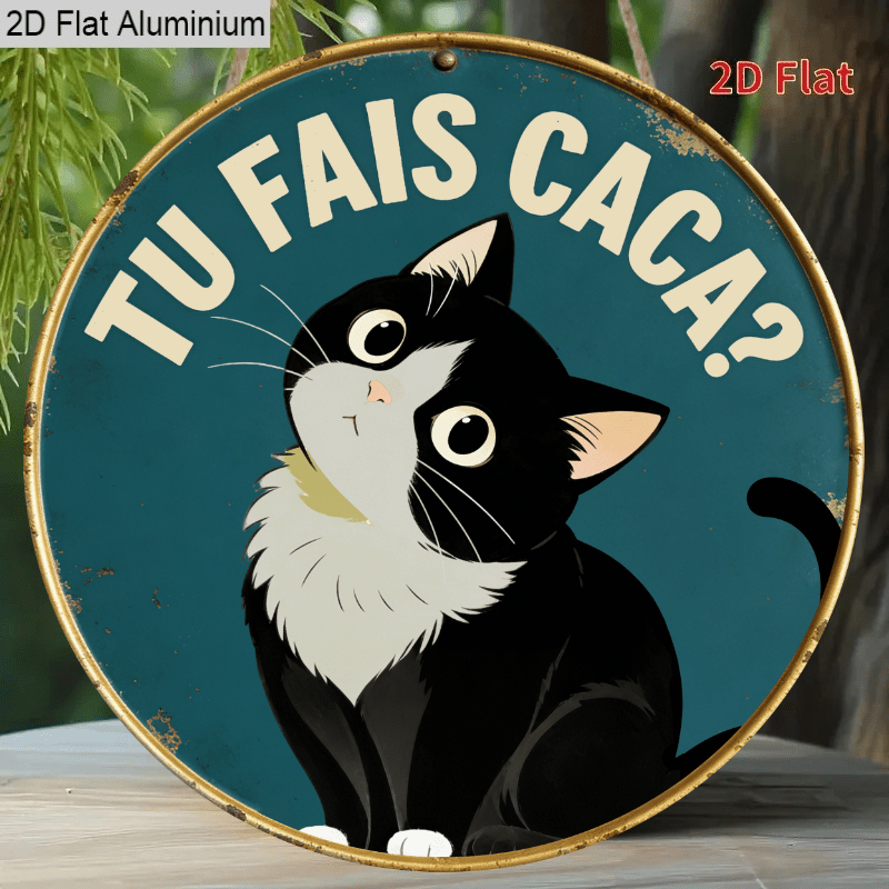TEMU Décoration Murale Plate 2D en Bois, 1 pièce, avec l' Amusante "TU CACA?" en Français pour "Est- que tu caca ?", Motif de et Blanc -