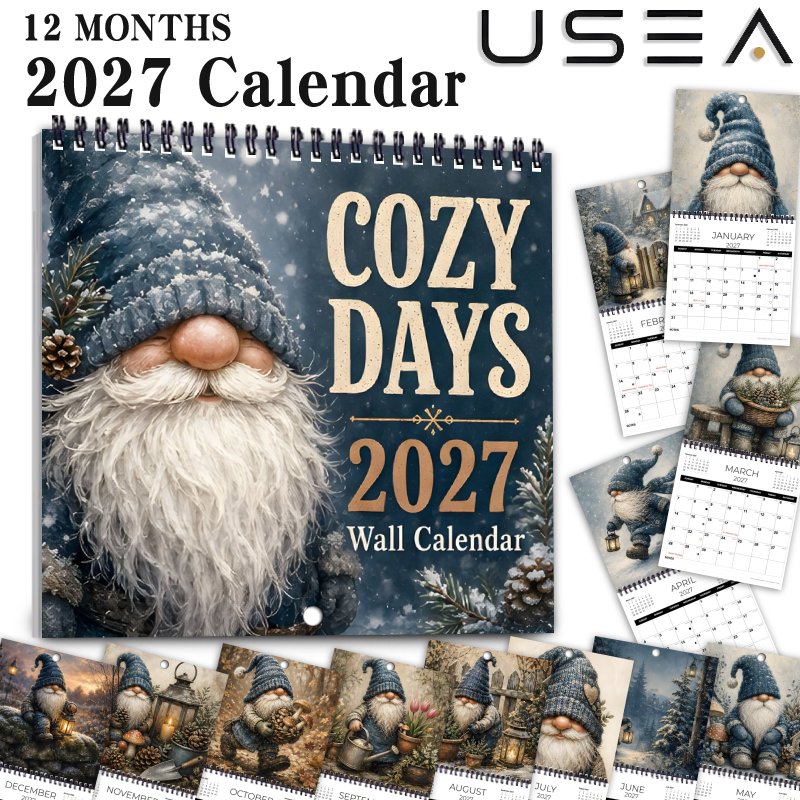 TEMU 1pc 2027 Wall Calendar, 2027 12-month Hanging Calendar, 8.3 X 8.3 Inches Square, Twin Wire Spiral Binding, Monthly Planner & Yearly Organizer,