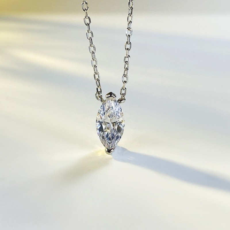 Image of Classic Simple Inlay Marquise Synthetic Zirconia Pendant Necklace For Women Daily Party Vacation Versatile Necklace Accessories
