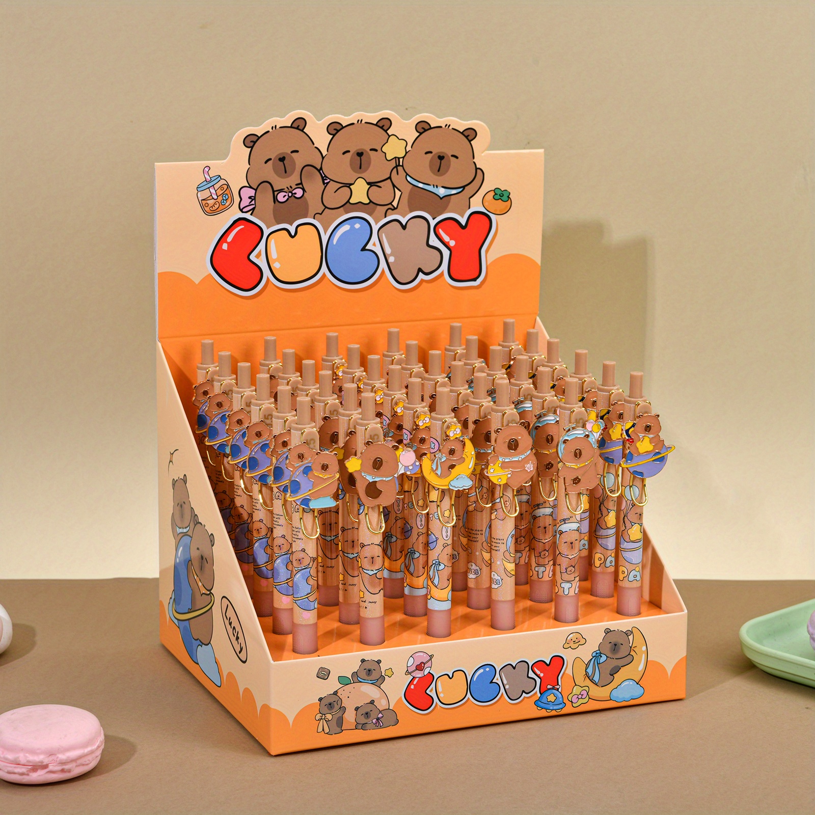 6pcs capybara gel pen set retractable gel pens with brown barrels 0 5mm nibs back to school stationery halloween and christmas stationery gifts Product details 2