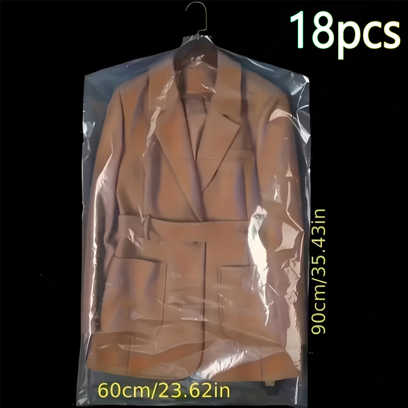 TEMU Juego de 18 piezas de fundas para trajes y fundas colgantes para vestidos, transparente a prueba de polvo para traje, bolsa de almacenamiento,