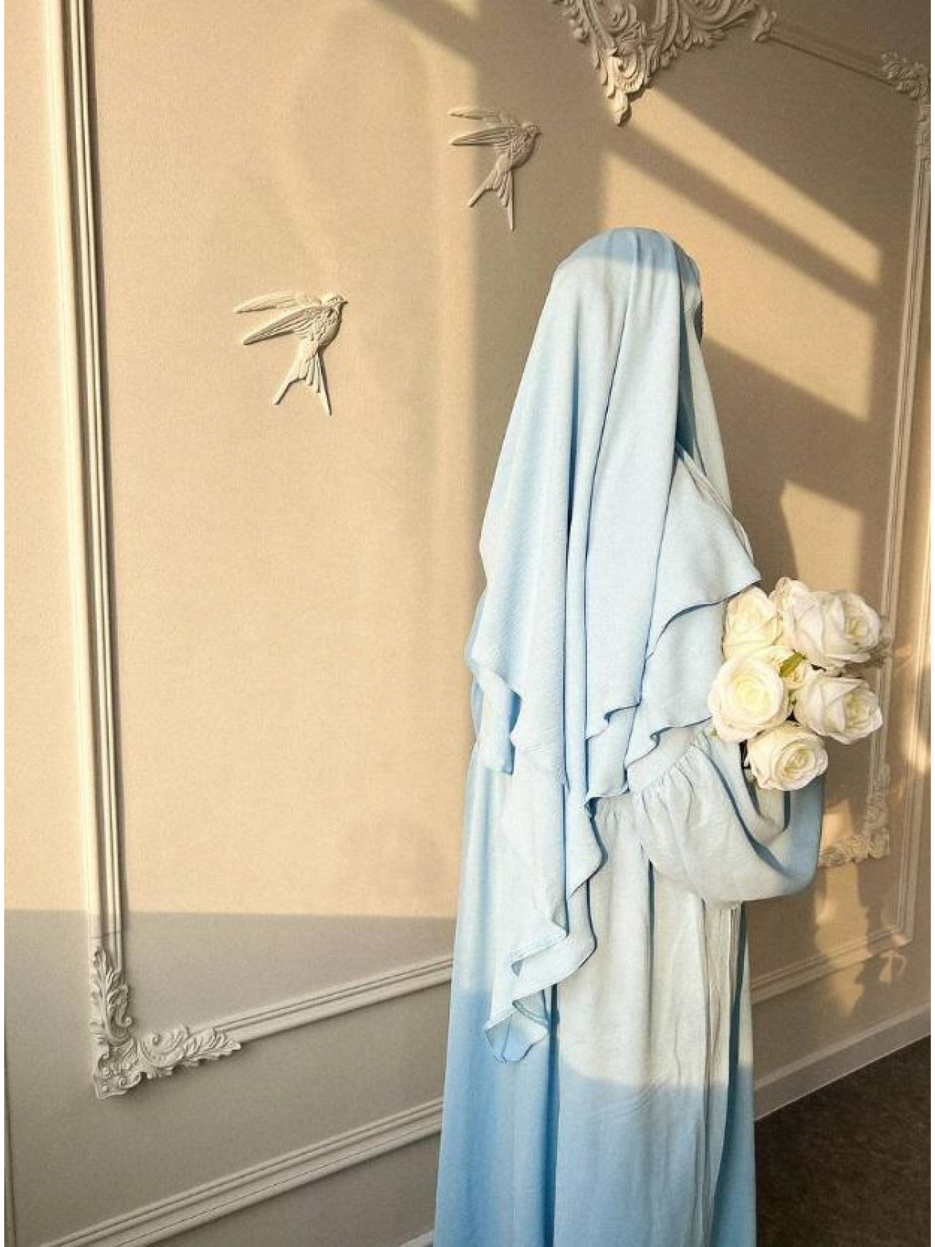 Plus Size - Plus Size, Khimar Gift Dress,     Wear as well as Daily Use, Solid Color Pleated Loose Dress with Headscarf and Double Layer Veil P333
