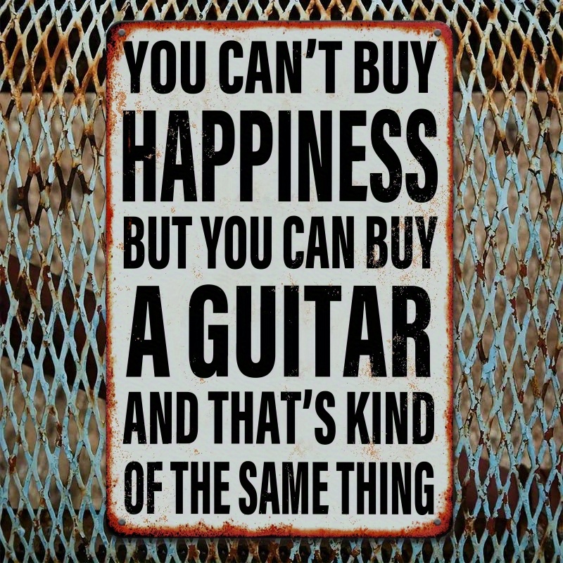 TEMU 2d Flat Quote Wall Decor "happiness Be , But A Guitar Can", Black Text On White Background, Guitar Themed Wall Art For Music Room Office