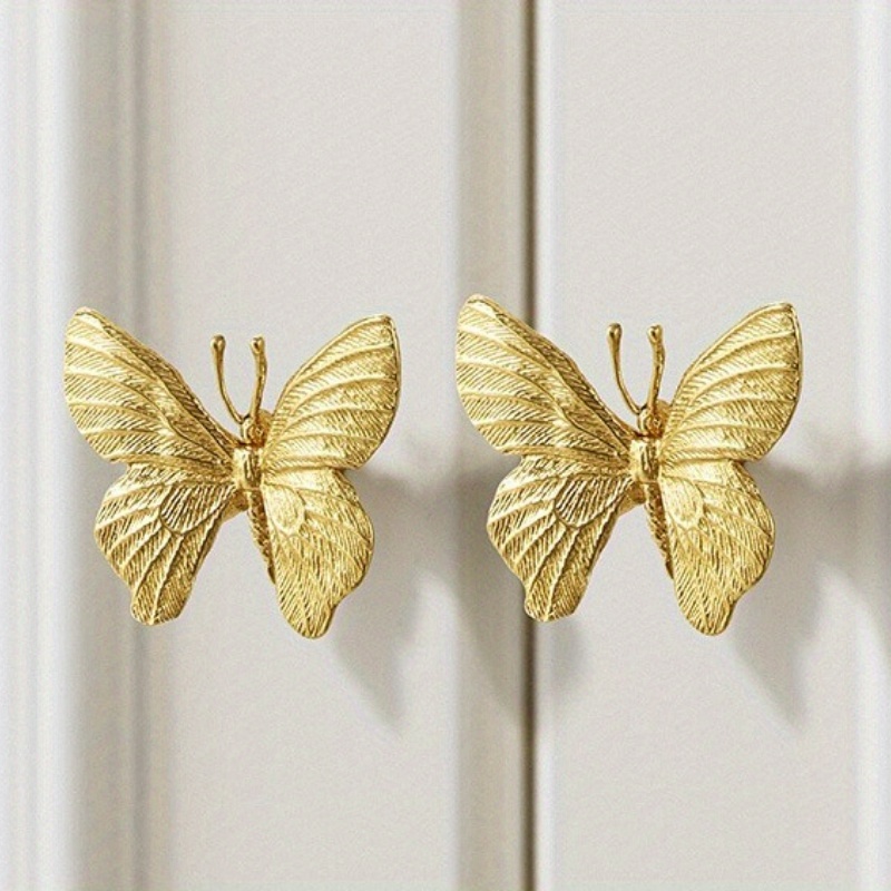 TEMU 2pcs Elegant Golden Cabinet Handles - French Drawer Pulls For Wardrobe & Dresser, Intricate , Ideal For Home Decor, Dresser