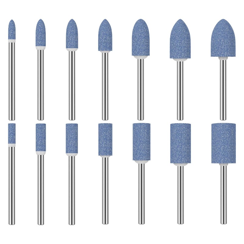Image of Huhao 14pcs Rotary Grinding Stone- 3mm Shank Assorted Shape Abrasive Stone Mounted Grinding Point Sharpening Bits For Rotary Tool Drill, Grinding, Polishing
