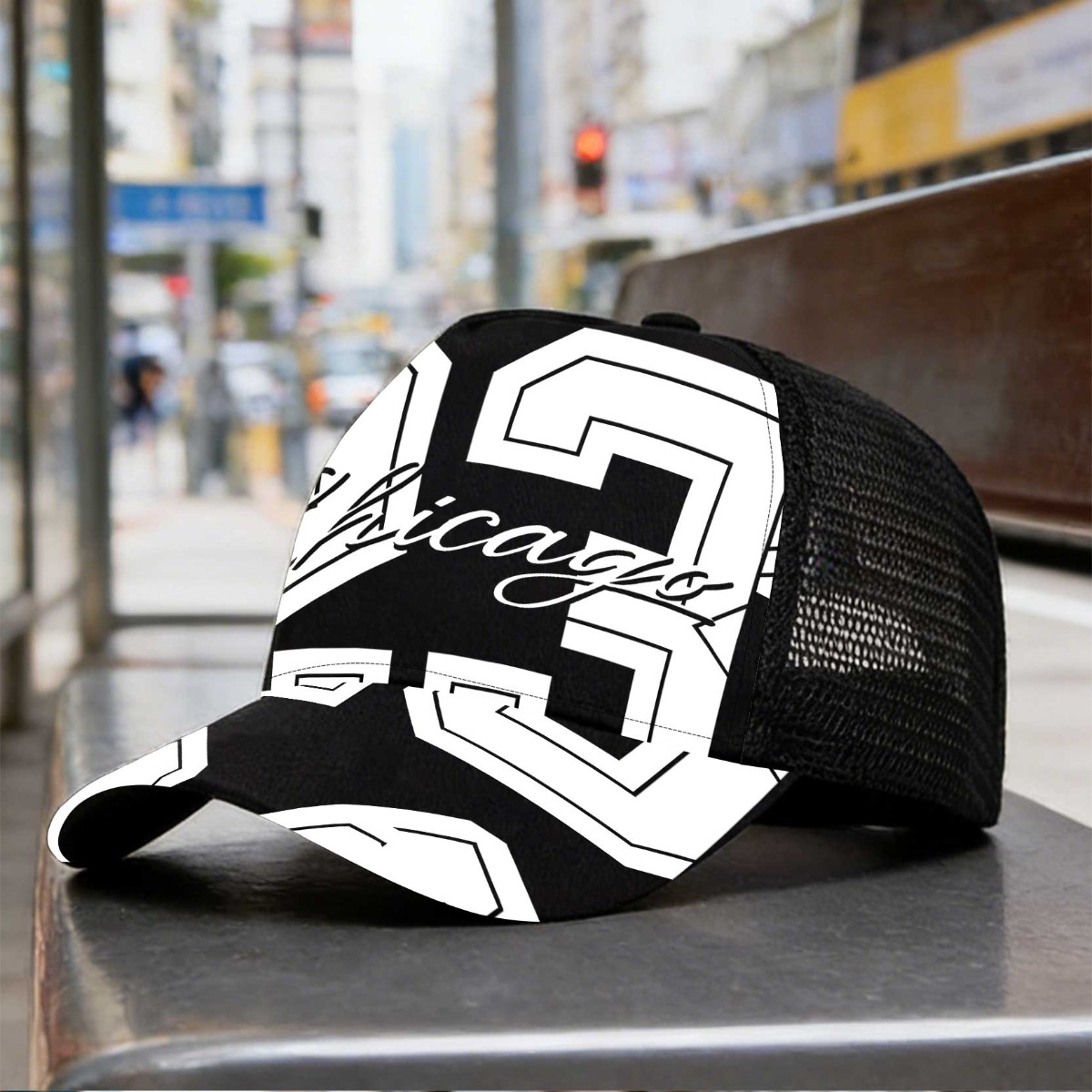 TEMU 1pc Chicago 23 Retro Adjustable Snapback Cap - Lightweight Mesh Dad Hat With Iconic Chicago Print, Round Top & Brim, Suitable For Running,