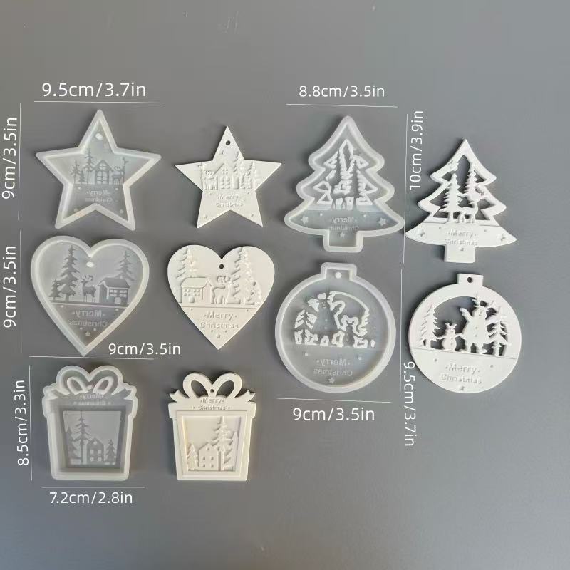 5pcs Christmas Reindeer Snowman Gift Silicone Plaster Mold Decorative Pendant Resin Liquid Mold Casting