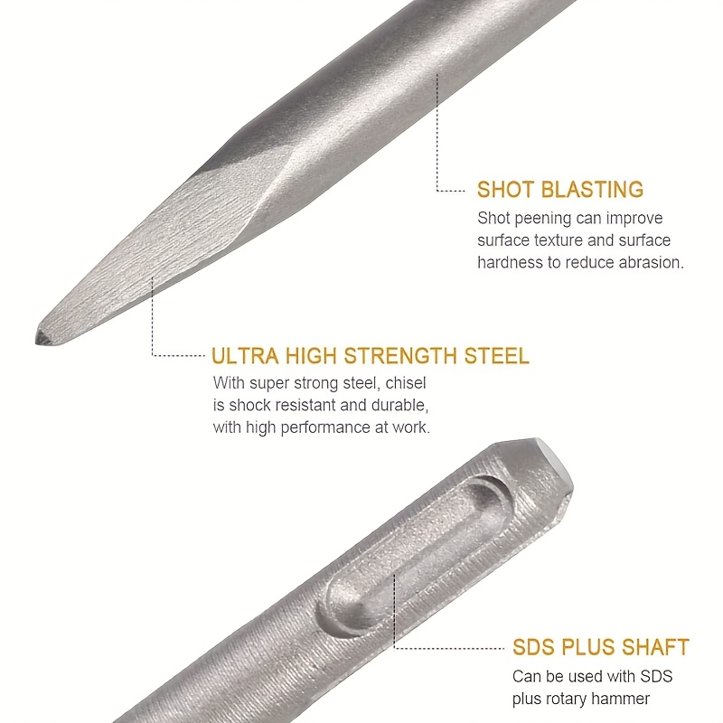 Sds- Plus Rotary Hammer Drill Chisel Set, Point Flat Scaling Chisels, 40CR Sds Plus Drill Bits for Masonry, Concrete, Brick, Stone, Tile Removal, 3pcs