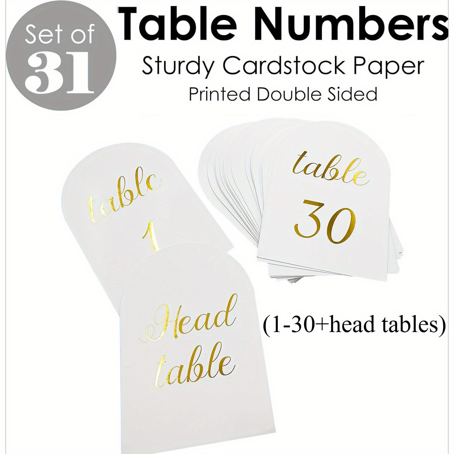 TEMU 31pcs Wedding Table Number Cards, Numbers 1-30, Main Table Number Card, 5 X 7 Inches Arched Seating Signs, Double-sided Table Numbers, Suitable