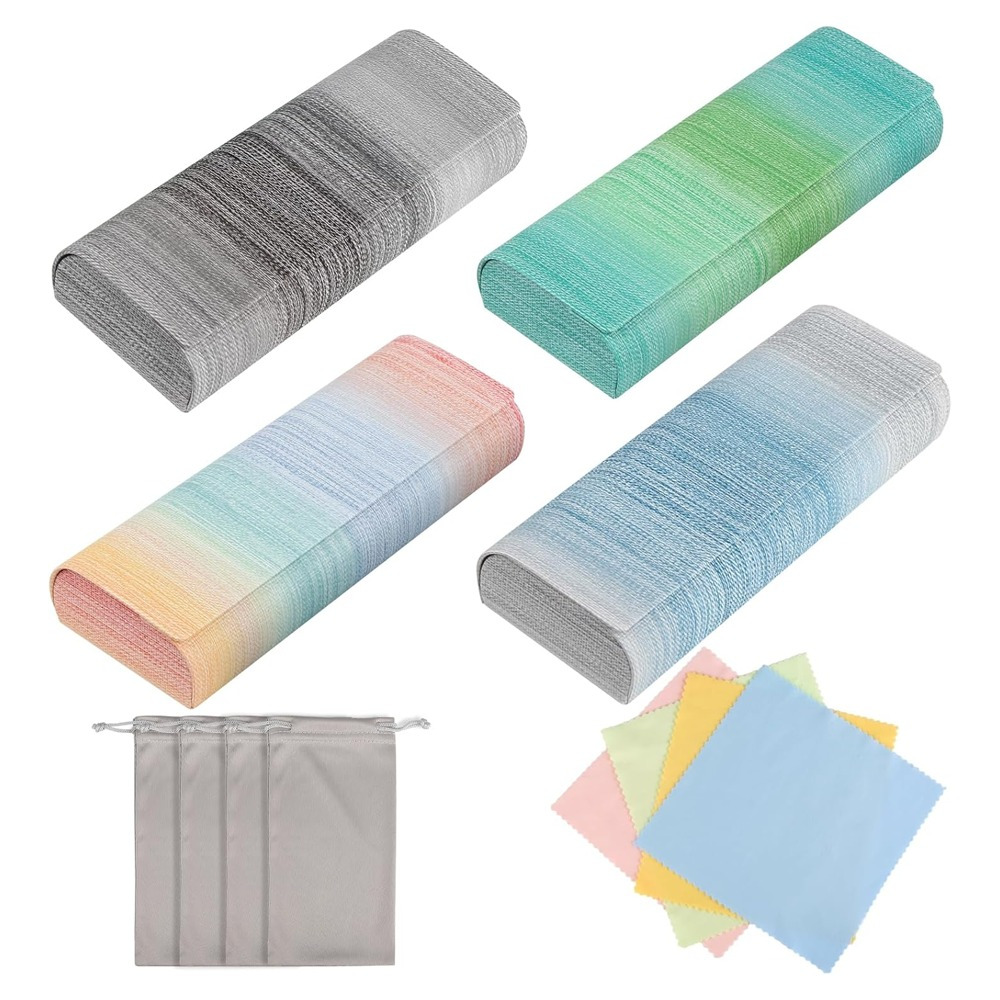 TEMU 4- Glasses Case For Women, Eyeglass Lining, Includes 4 Cleaning Cloths & Double Drawstring