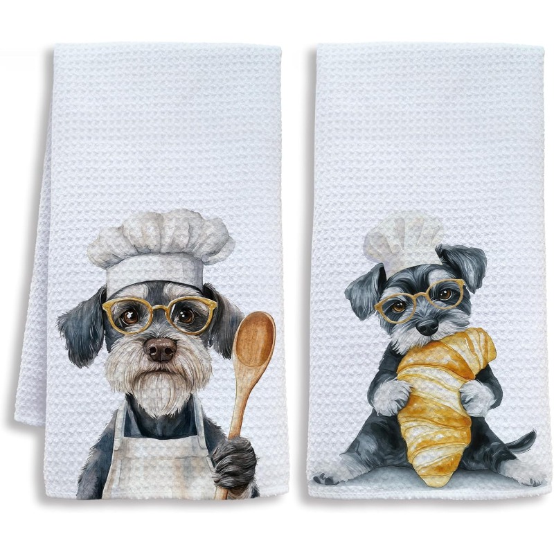 TEMU 2pcs18*26 Inch Fun Chef Schnauzer Kitchen Towel, Women's Schnauzer Gift For Men's Saucer Tea Towel, Dog Gift For Decorative Hand Towel Kitchen