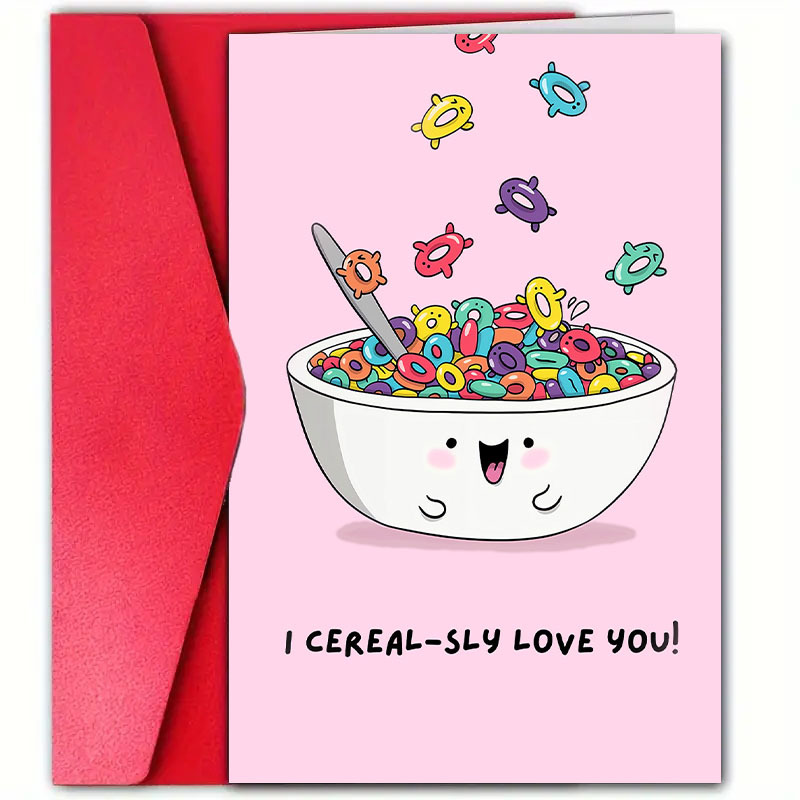 

1pc, 's Day Card With Envelopes (12cm*18cm), For Husband, Wife, Him Or Her, Suit For Valentine's Day, Anniversary, High-quality, Unusual Items, Humorous Greeting Card. I Cereal- Love You!