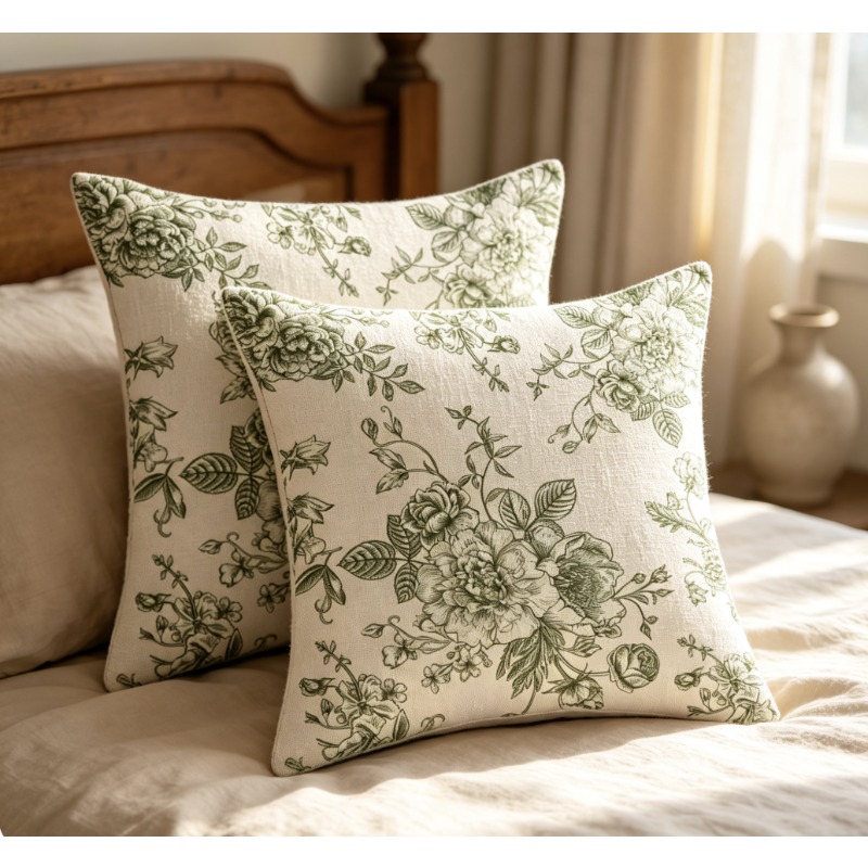 TEMU 2pcs Sage Green Flower Decorative Double Sided Throw Pillow Covers Outdoor Farmhouse Decor Pillowcase For Home Sofa