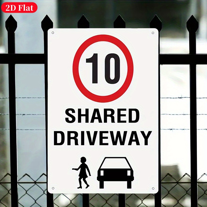 TEMU 2d Flat - Shared Driveway /h Speed Limit Metal Sign - Sturdy Iron, 20.32x30.48cm, Red- Circle Icon, Easy To Read Text, Decoration, Driveway