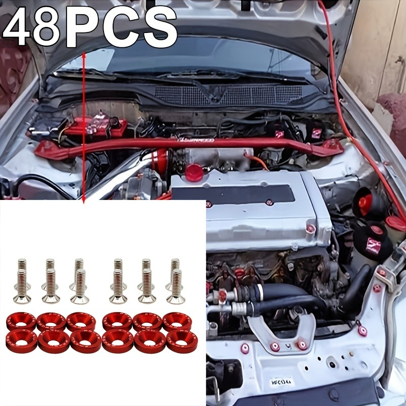TEMU Set di 48 pezzi M6 JDM per auto, set di fissaggi esagonali, rondelle e viti esagonali a testa piatta, universale per auto e moto