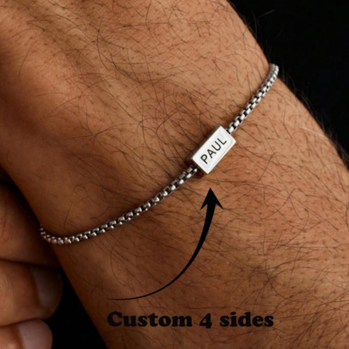 TEMU A Personalized Men's Custom Name 304 Stainless Pendant Bracelet, A Multi-engraved Name Bracelet With 1-4 Sides Of Personalized Engraving, A 304