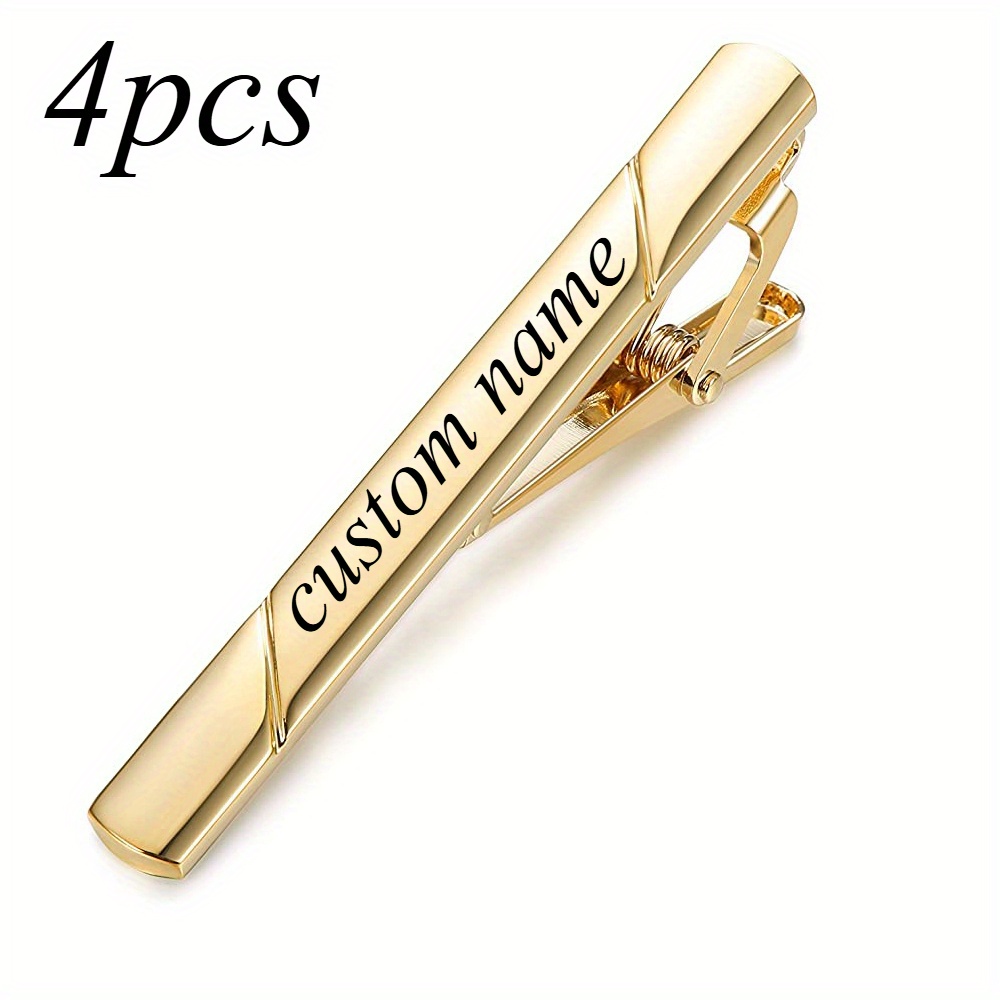 TEMU 4 Clips de cravate personnalisés gravés pour hommes, clips de cravate pour hommes, design personnalisé unique, pour des pères, la Saint-Valentin