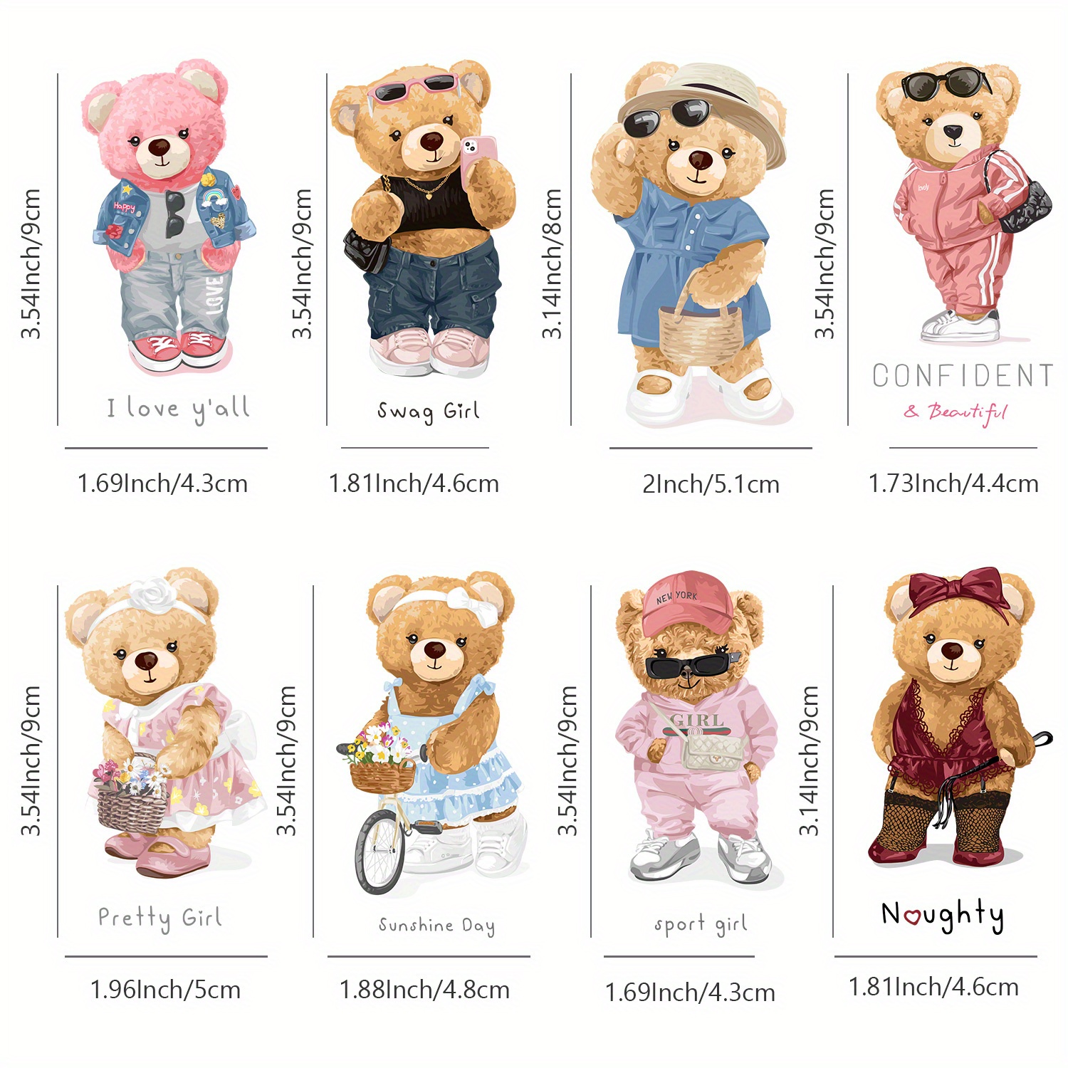 TEMU 8pcs Durable And Washable Hot Stamping Stickers, Bear Printed Animal Ironing Heat Transfer Stickers, Suitable For Fabric Decoration Accessories