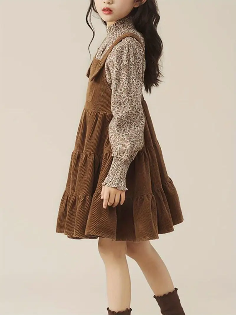 2025 retro long sleeve floral shirt overall skirt two piece set trendy skirt sets for girls and autumn Product details 1