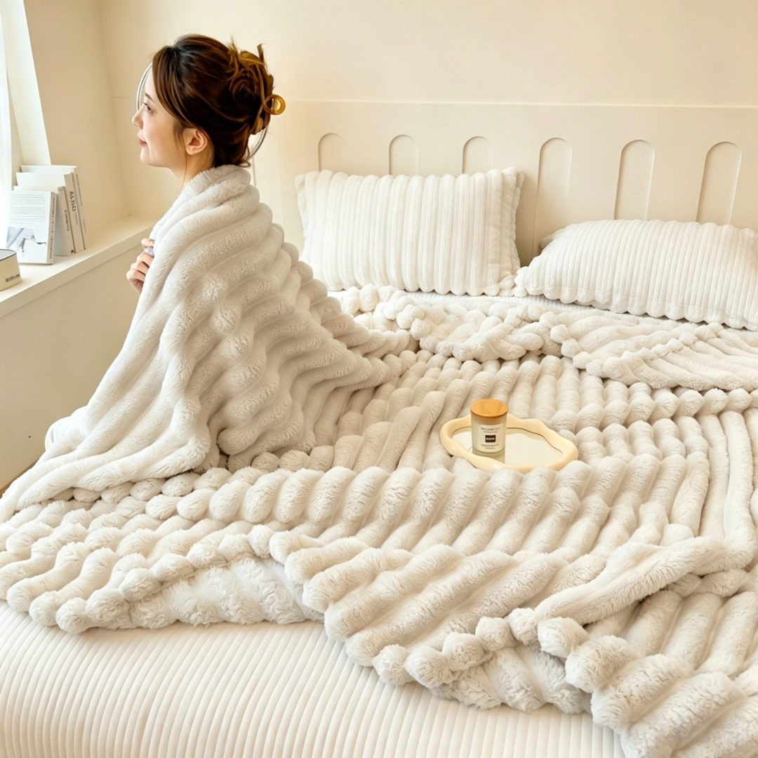 Image of Local Warehouse--this Double-sided Faux Rabbit Fur Blanket Balances And Perfectly. Thick Enough To -con In Summer, Lightweight And Never Bulky Or Stuffy. You're Napping , Resting