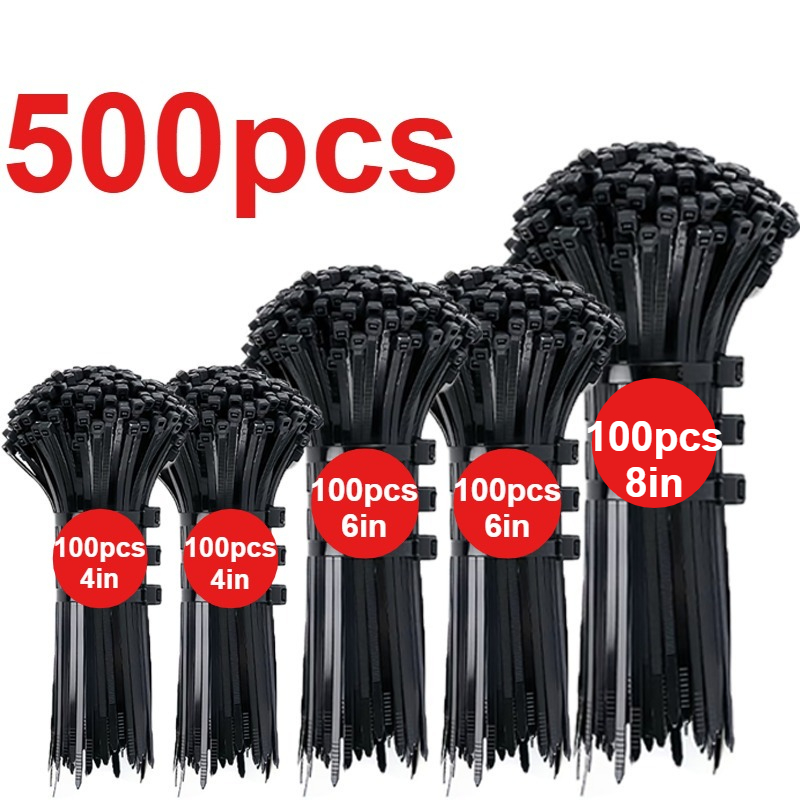 E-shop 500 Stück robuste Kabelbinder aus Nylon, Größen 4/6/8 Zoll, selbstsichernde Kabelbinder aus Nylon, geeignet für Elektronikorganisation, Zuhause,