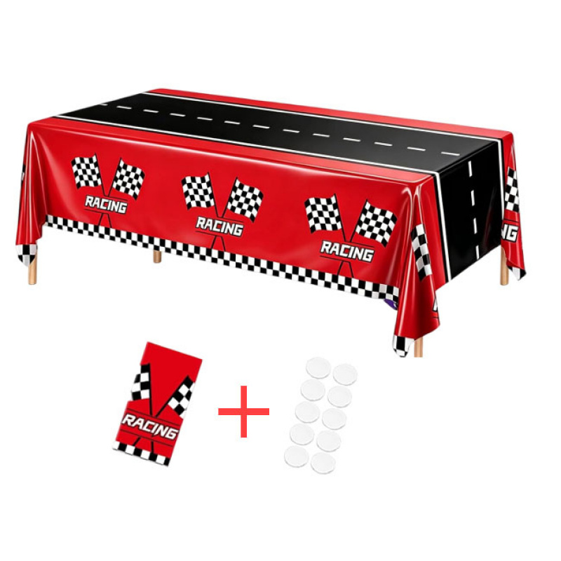TEMU Home Decor, Tablecloth, Racing Plastic Tablecloth - 1pc/1pcs With 10 Table Stickers, Themed Birthday Party Decoration Supplies, 54 Inch × 108