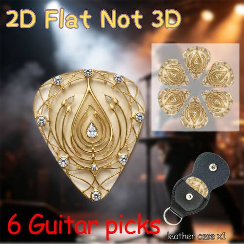 item picture 6pcs Multicolor Gemstone Guitar Picks Suitable for Music Enthusiasts - Flat Plectrums with , Intricate Patterns & Color-Coded Picks for /Acoustic Guitars, , Guitar, 2D Flat