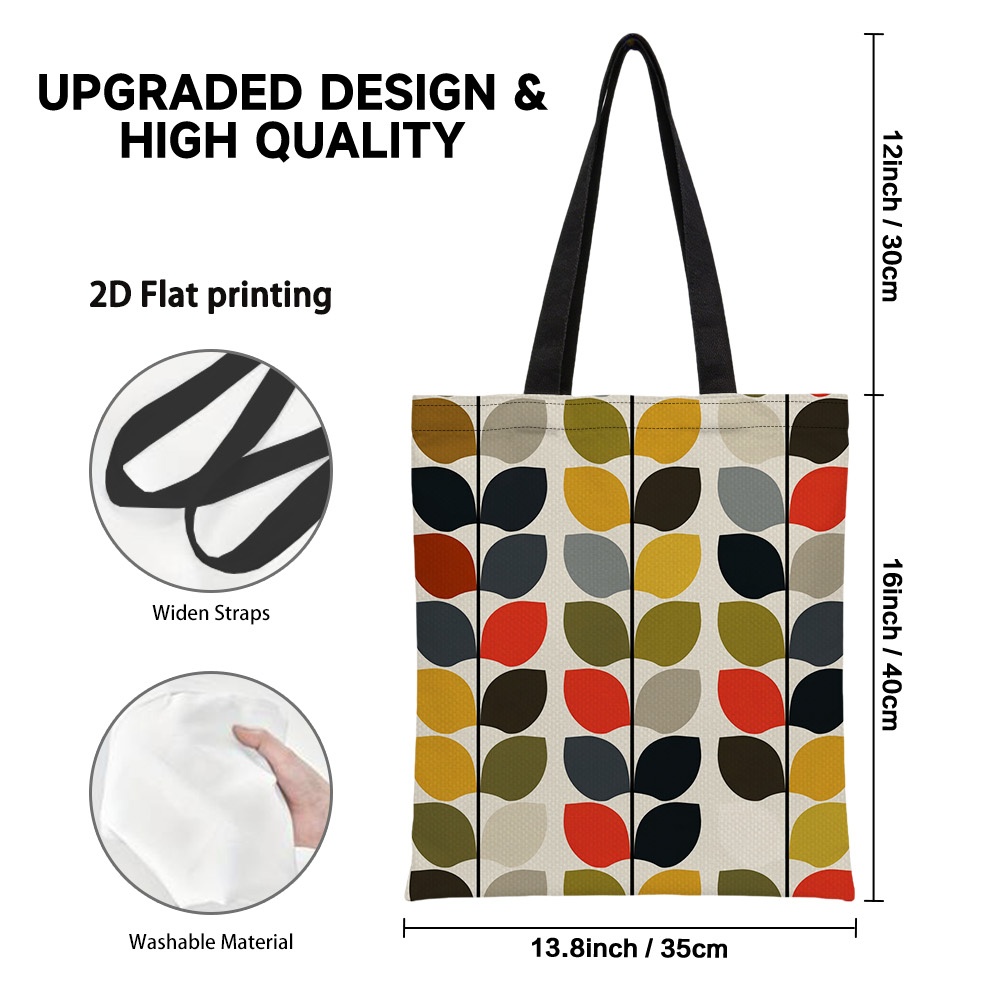 TEMU 1pc, 2d Flat Canvas Tote Bag. Reusable Grocery Bags With Double-sided Printing, Featuring Thanksgiving Autumn Leaf Stems Design. For Daily Use
