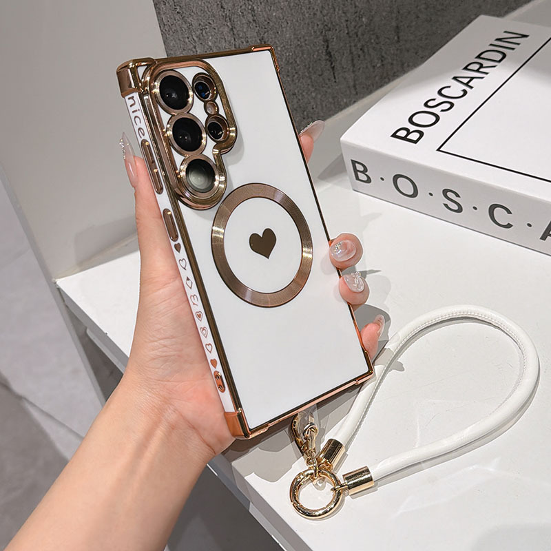 TEMU Telefoonhoesje - Stijlvol en minimalistisch gegalvaniseerd telefoonhoesje met hoekbescherming, hartjesdesign en , magnetische bevestiging voor