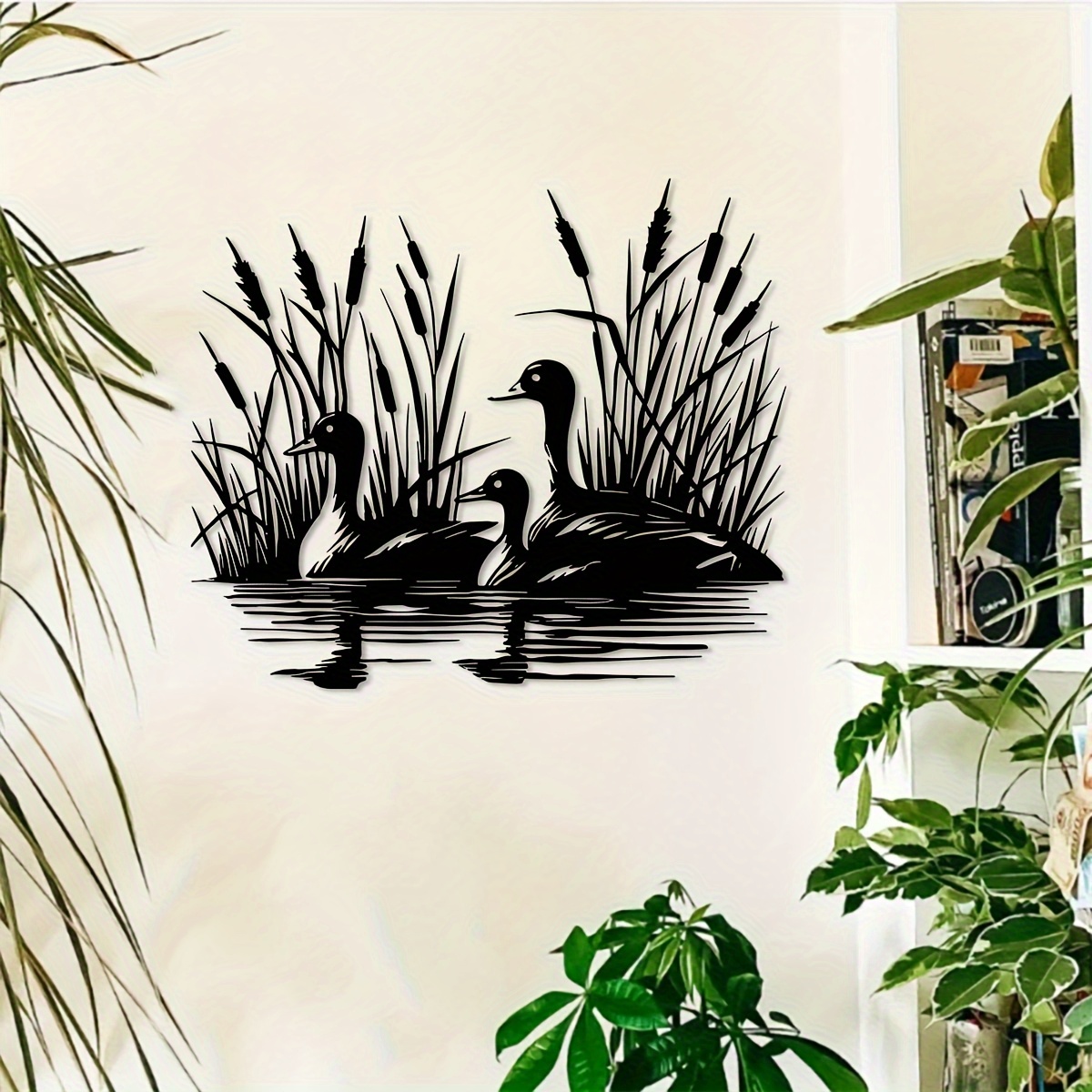 TEMU Family Of Ducks Metal Wall Art Sculpture - 15.75x13.46 Inches, Patio Or Kitchen Rustic Home Decor, Housewarming, Wedding, Mother's Day, Easter,
