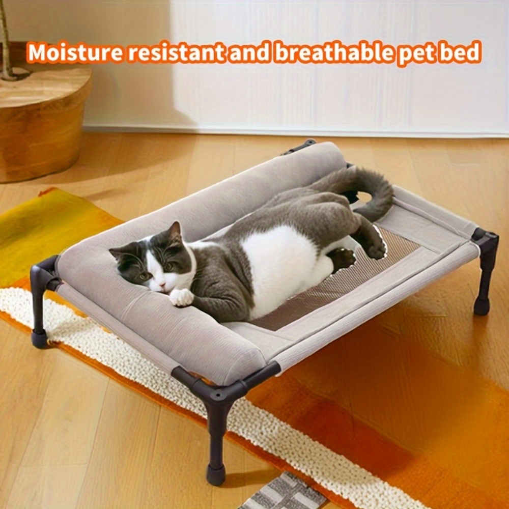 elevated pet bed for cats small dogs breathable moisture proof washable polyester with neck support pillow high strength carbon fiber frame   universal detachable for   comfortable sleeping lounger for indoor pets indoor pet furniture   furniture durable pet furniture Product details 1