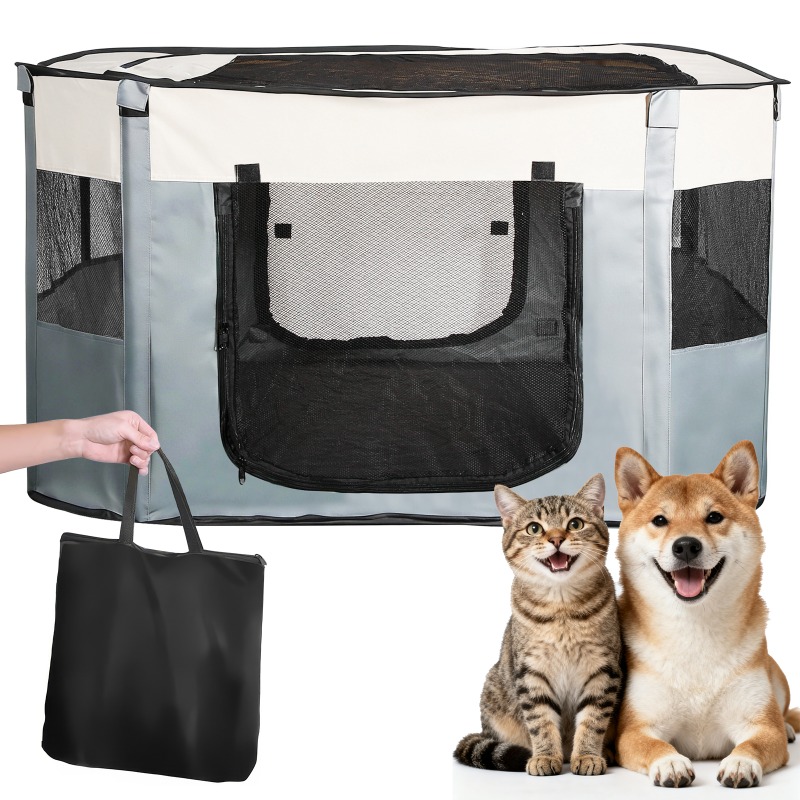 Image of Puppy Playpen, Animal Playpen, Foldable Pet Fence, Puppy Run Rectangular Tent, Indoor Puppy Playpen, Portable Small Animal Enclosure For Kittens, Puppies, Rabbits (grey)