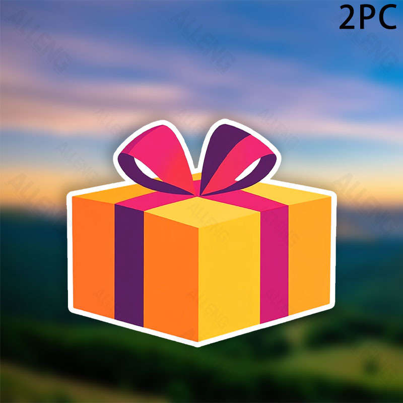 Image of Large 7.5inch Waterproof Vinyl Gift Box Sticker - And Purple Ribbon Bow With A Black Gift , Accented With Red Ribbon - Durable Sticker Suitable For Refrigerators, Door Decorations
