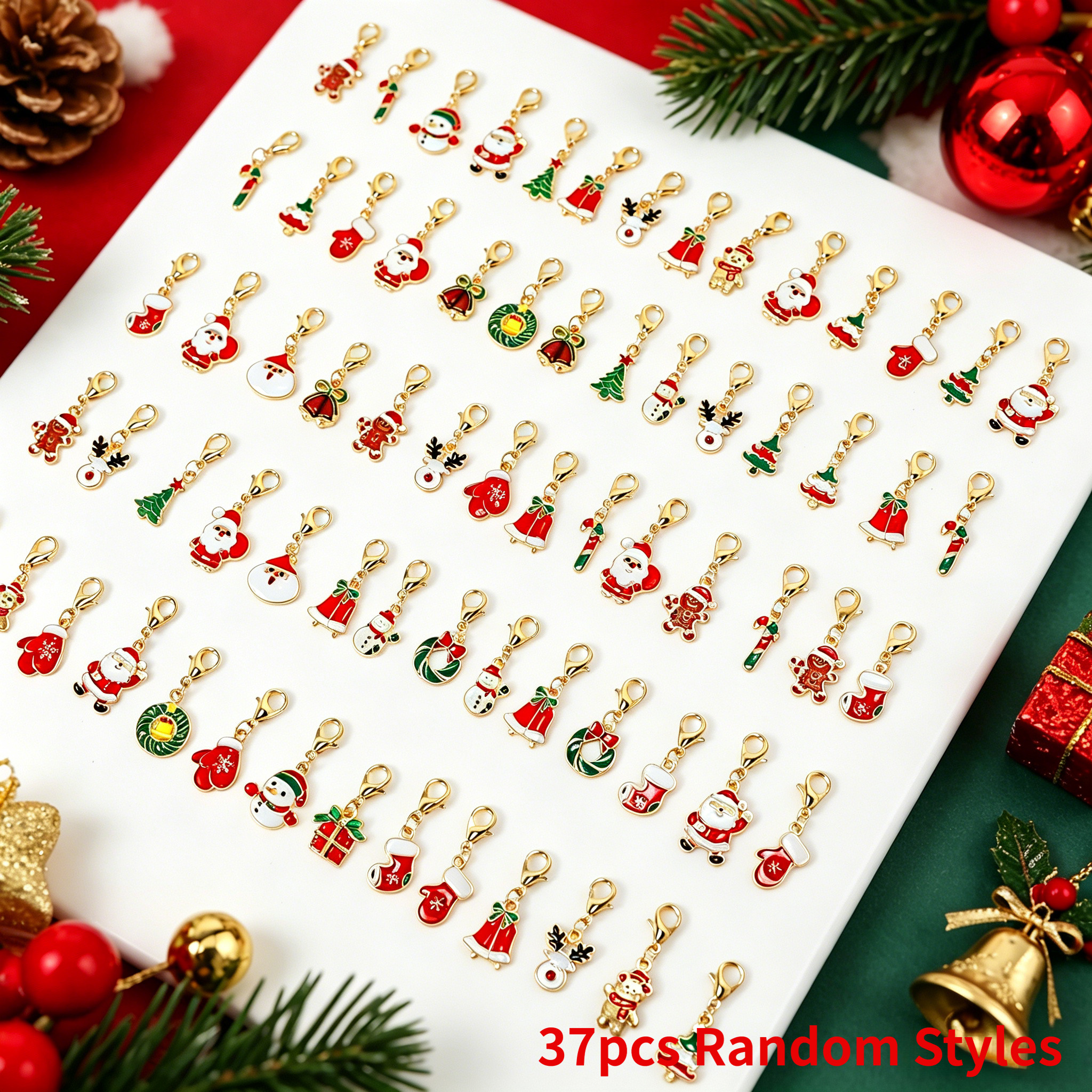 TEMU 37pcs Christmas Keychains, Random Styles | Christmas-themed Keychains | Alloy With Drip Oil Finish, Assorted Designs Including Santa Claus,